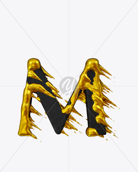 Letter M from No More Gold Font on Yellow Images Creative Fonts - S26384