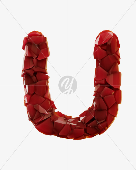 Letter U from Broken Red Crystal Font on Yellow Images Creative Fonts - S29307