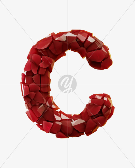 Letter C from Broken Red Crystal Font on Yellow Images Creative Fonts - S29289