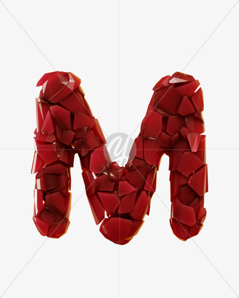 Letter M from Broken Red Crystal Font on Yellow Images Creative Fonts - S29299