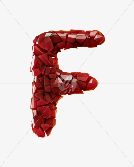 Letter F from Broken Red Crystal Font on Yellow Images Creative Fonts - S29292