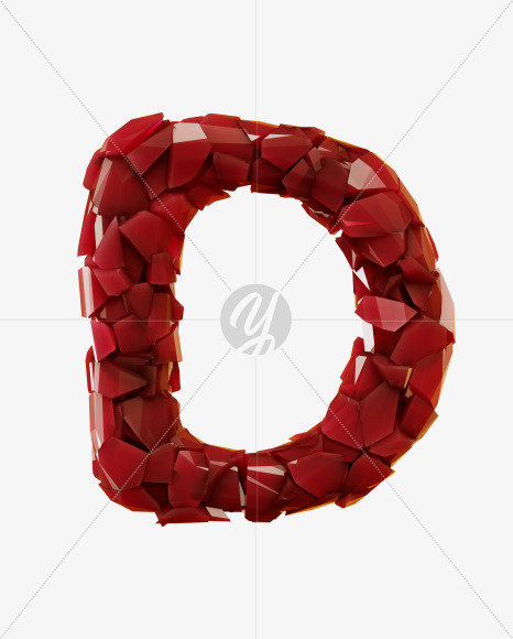 Letter D from Broken Red Crystal Font on Yellow Images Creative Fonts - S29290