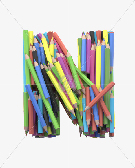 N pencil from Colored Pencils Font on Yellow Images Creative Fonts - S30033