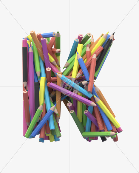 K pencil from Colored Pencils Font on Yellow Images Creative Fonts - S30030