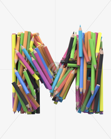 M pencil from Colored Pencils Font on Yellow Images Creative Fonts - S30032