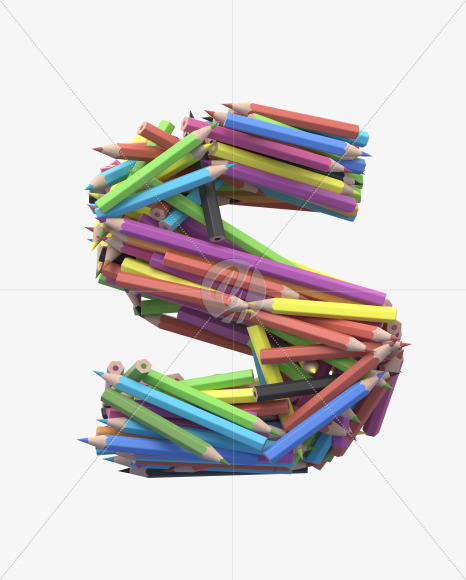 S pencil from Colored Pencils Font on Yellow Images Creative Fonts - S30038