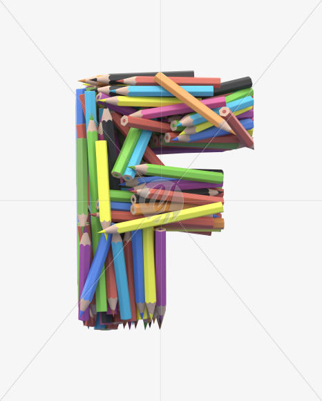 F pencil from Colored Pencils Font on Yellow Images Creative Fonts - S30025