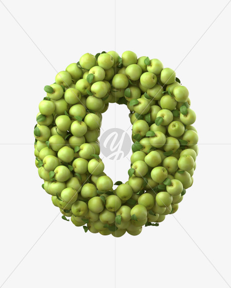 Green apple O from Fresh Apples Font on Yellow Images Creative Fonts - S30319