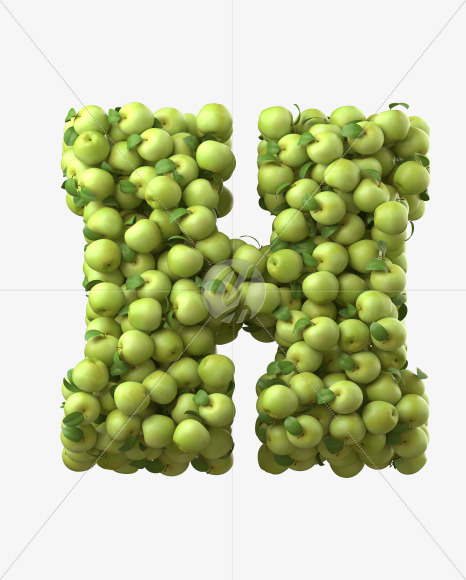 Green apple H from Fresh Apples Font on Yellow Images Creative Fonts - S30312