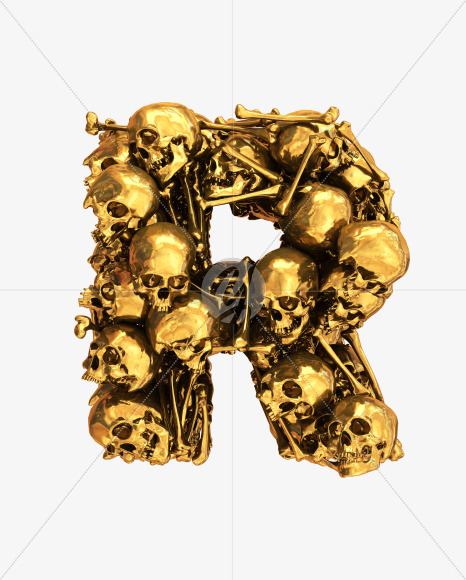 R goldskull from Golden Skull Font on Yellow Images Creative Fonts - S30446