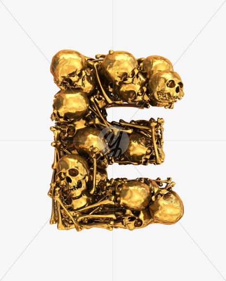 E goldskull from Golden Skull Font on Yellow Images Creative Fonts - S30433