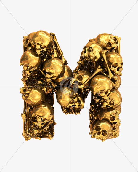 M goldskull from Golden Skull Font on Yellow Images Creative Fonts - S30441