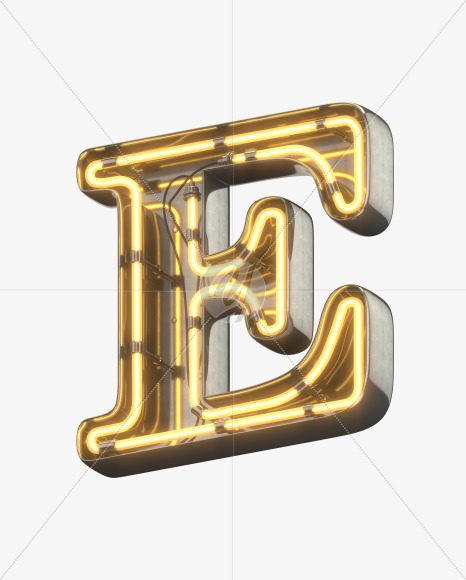 E uppercase from Metal Retro Neon Font on Yellow Images Creative Fonts - S30914