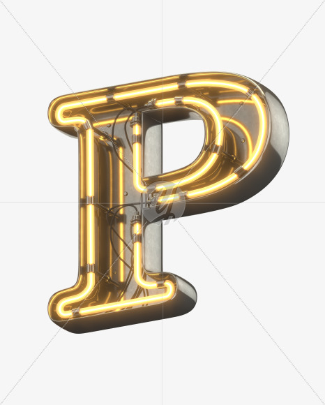 P uppercase from Metal Retro Neon Font on Yellow Images Creative Fonts - S30936