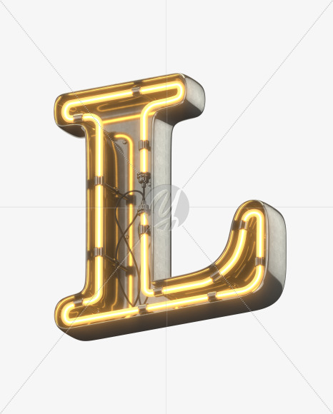 L uppercase from Metal Retro Neon Font on Yellow Images Creative Fonts - S30928