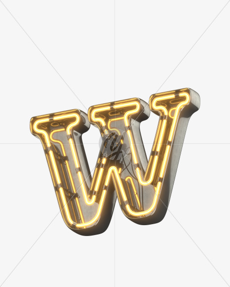 W uppercase from Metal Retro Neon Font on Yellow Images Creative Fonts - S30950