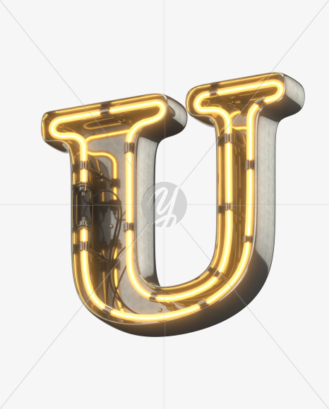 U uppercase from Metal Retro Neon Font on Yellow Images Creative Fonts - S30946