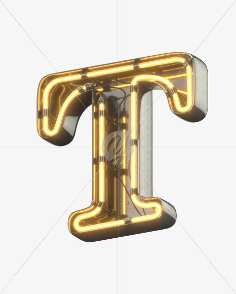 T uppercase from Metal Retro Neon Font on Yellow Images Creative Fonts - S30944