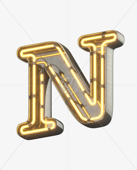 N uppercase from Metal Retro Neon Font on Yellow Images Creative Fonts - S30932