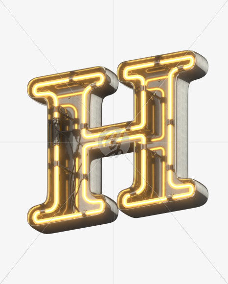 H uppercase from Metal Retro Neon Font on Yellow Images Creative Fonts - S30920