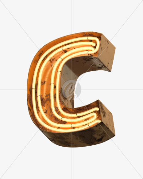 Letter C from Orange Neon Font on Yellow Images Creative Fonts - S31275