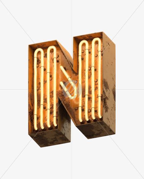 Letter N from Orange Neon Font on Yellow Images Creative Fonts - S31286