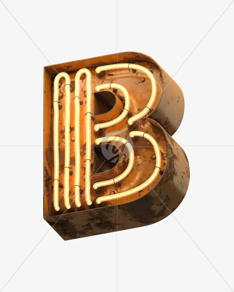 Letter B from Orange Neon Font on Yellow Images Creative Fonts - S31274