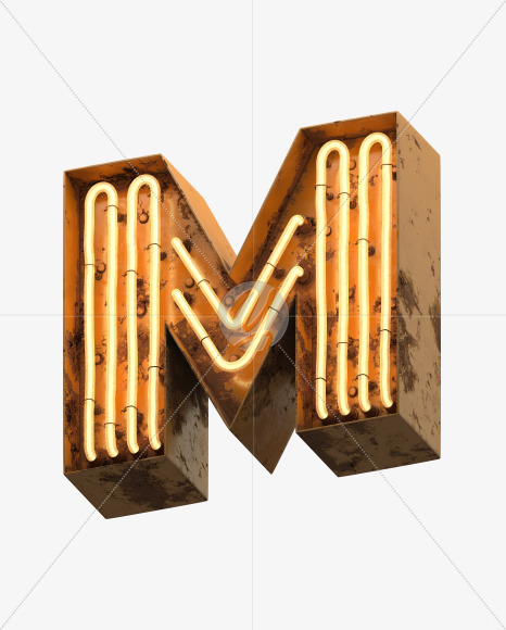 Letter M from Orange Neon Font on Yellow Images Creative Fonts - S31285