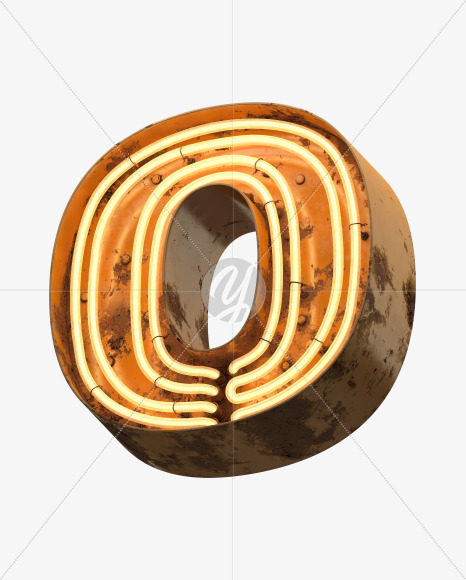 Letter O from Orange Neon Font on Yellow Images Creative Fonts - S31287