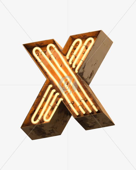 Letter X from Orange Neon Font on Yellow Images Creative Fonts - S31296