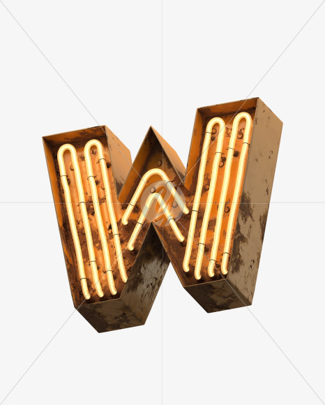 Letter W from Orange Neon Font on Yellow Images Creative Fonts - S31295