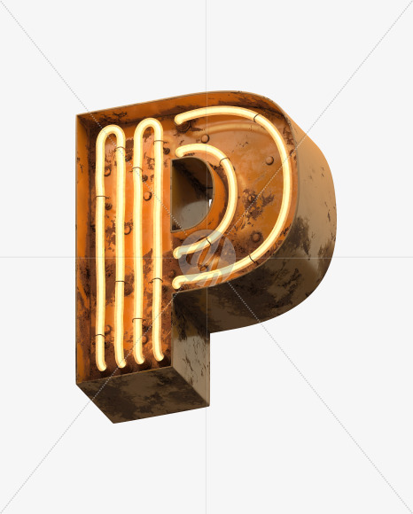 Letter P from Orange Neon Font on Yellow Images Creative Fonts - S31288