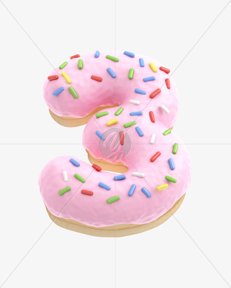 3 from Pink Donut Font on Yellow Images Creative Fonts - S31524