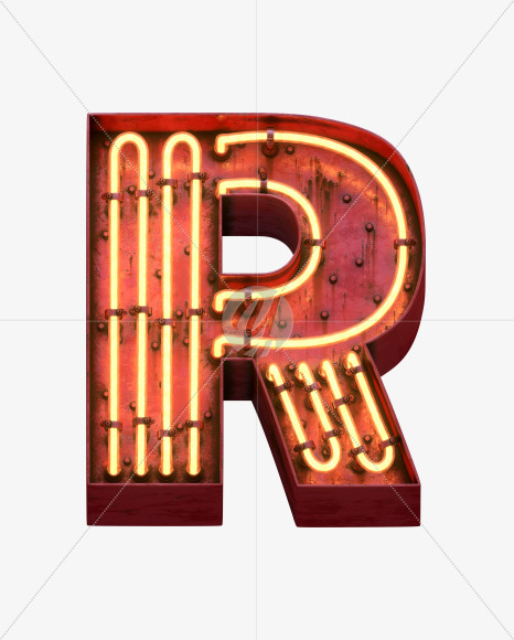 Letter R from Red Neon Font on Yellow Images Creative Fonts - S31678