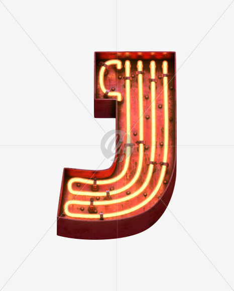 Letter J from Red Neon Font on Yellow Images Creative Fonts - S31670