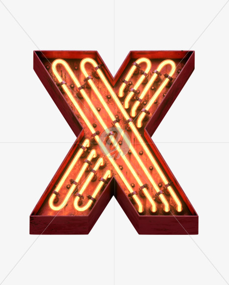 Letter X from Red Neon Font on Yellow Images Creative Fonts - S31684