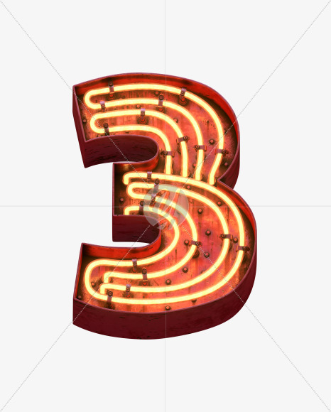 3 from Red Neon Font on Yellow Images Creative Fonts - S31689