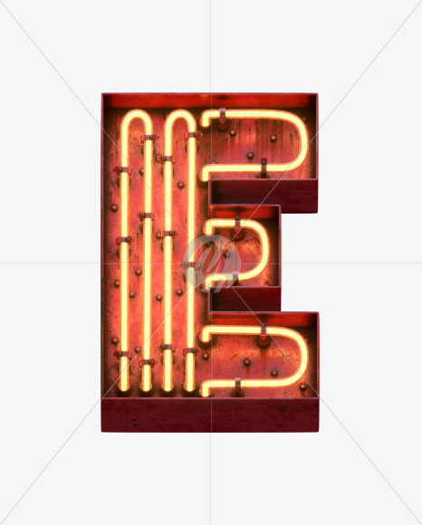 Letter E from Red Neon Font on Yellow Images Creative Fonts - S31665