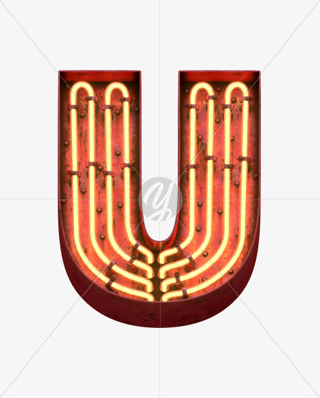 Letter U from Red Neon Font on Yellow Images Creative Fonts - S31681