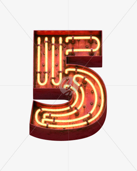 5 from Red Neon Font on Yellow Images Creative Fonts - S31691