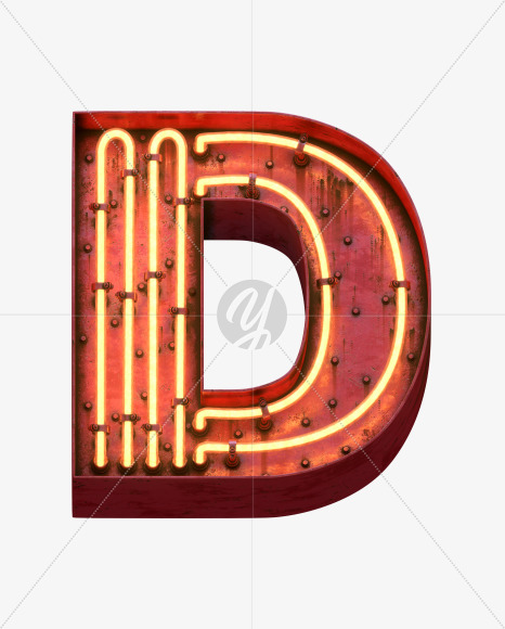 Letter D from Red Neon Font on Yellow Images Creative Fonts - S31664