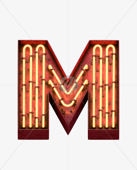 Letter M from Red Neon Font on Yellow Images Creative Fonts - S31673