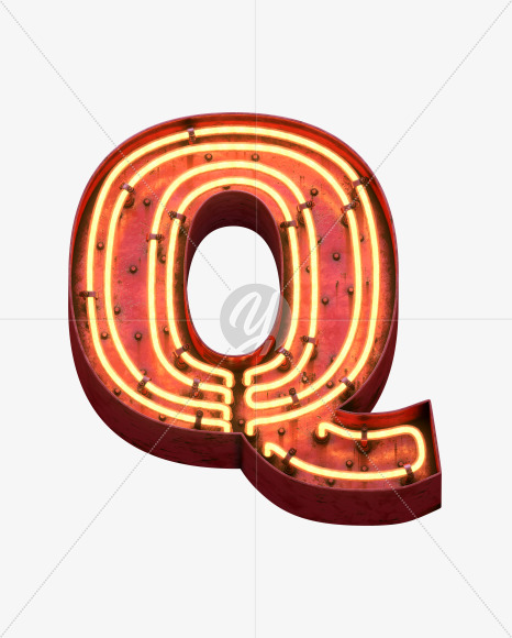 Letter Q from Red Neon Font on Yellow Images Creative Fonts - S31677