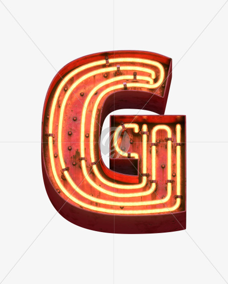 Letter G from Red Neon Font on Yellow Images Creative Fonts - S31667