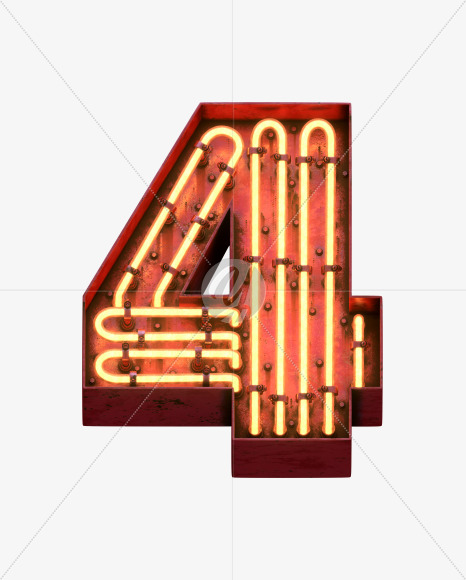 4 from Red Neon Font on Yellow Images Creative Fonts - S31690