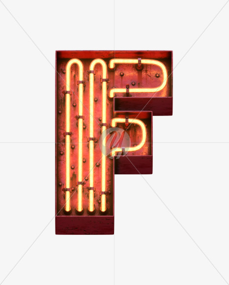 Letter F from Red Neon Font on Yellow Images Creative Fonts - S31666