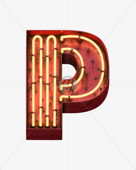 Letter P from Red Neon Font on Yellow Images Creative Fonts - S31676