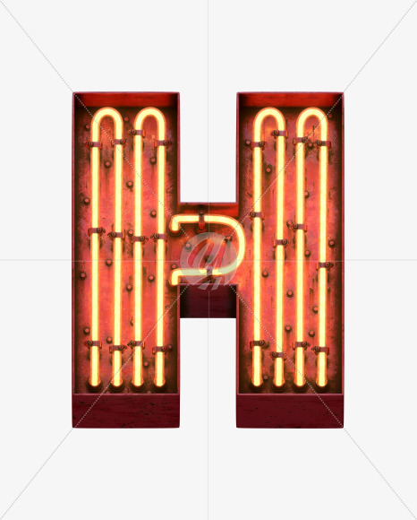 Letter H from Red Neon Font on Yellow Images Creative Fonts - S31668