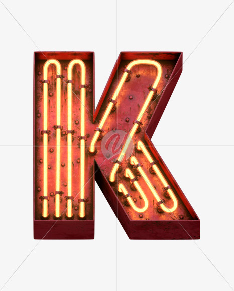 Letter K from Red Neon Font on Yellow Images Creative Fonts - S31671