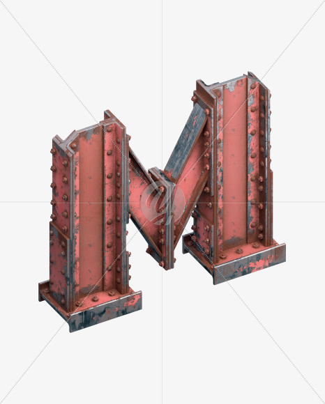 Letter M from Red Steel Beams Font on Yellow Images Creative Fonts - S31715